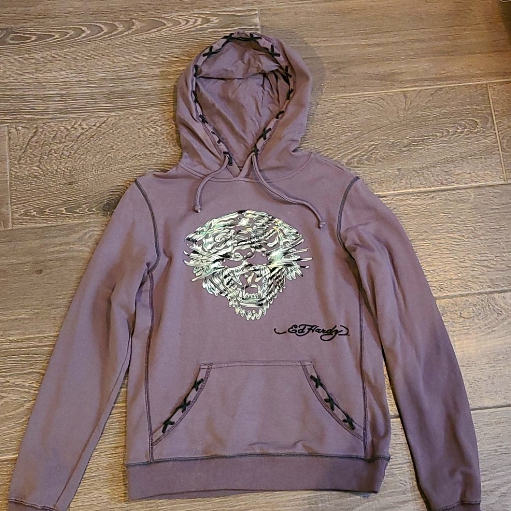 Ed Hardy Tiger Sweatshirt with Leather trim